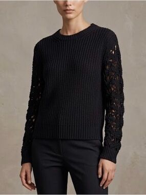 Wilfred Aritzia Black Chunky Crewneck Sweater Crochet Sleeves Women’s Medium
